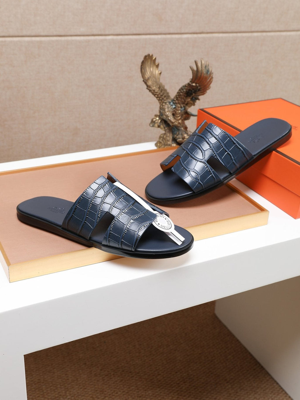 Hermès Croc-Embossed H Slide Sandals — side
