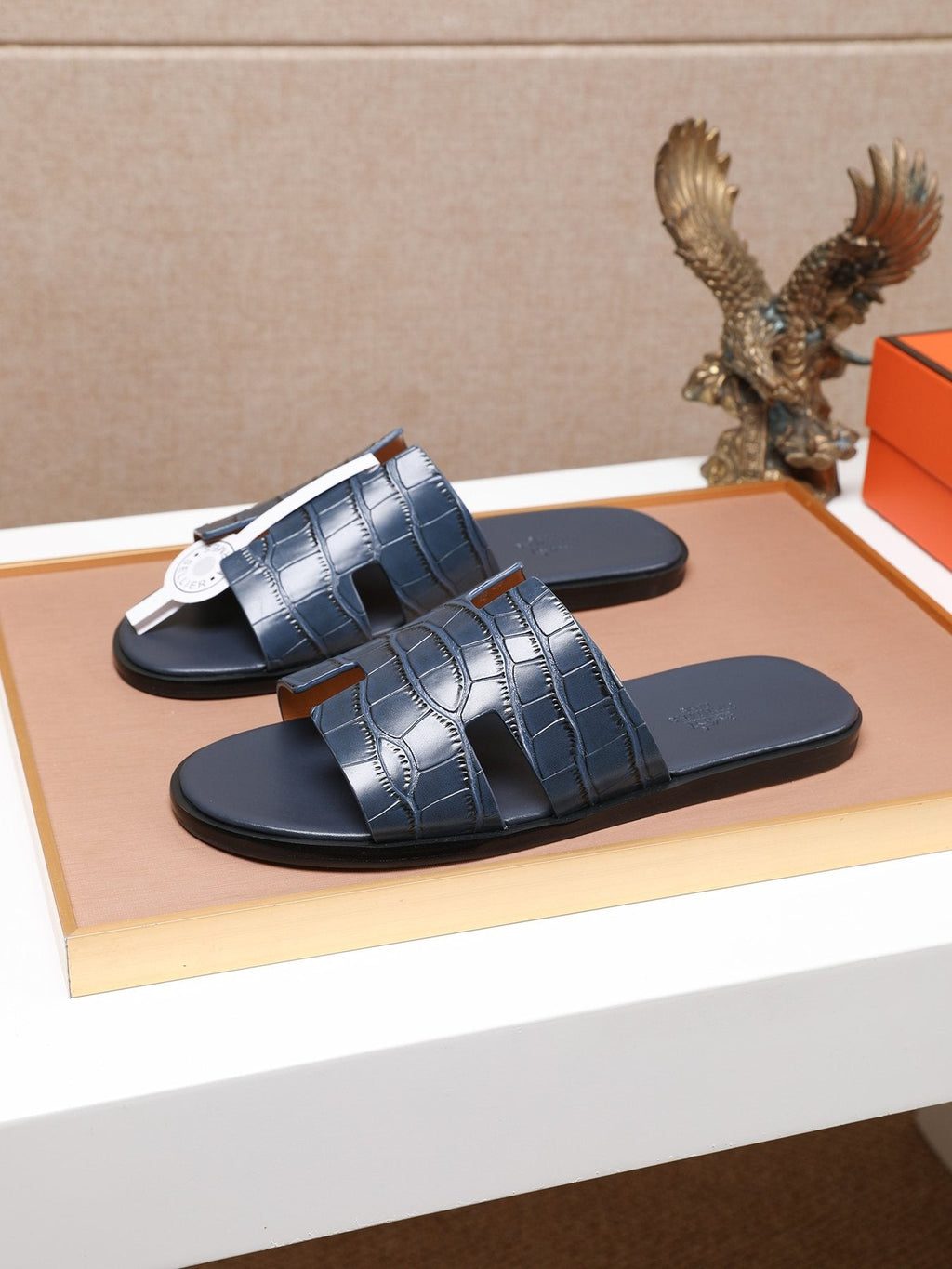 Hermès Croc-Embossed H Slide Sandals — front