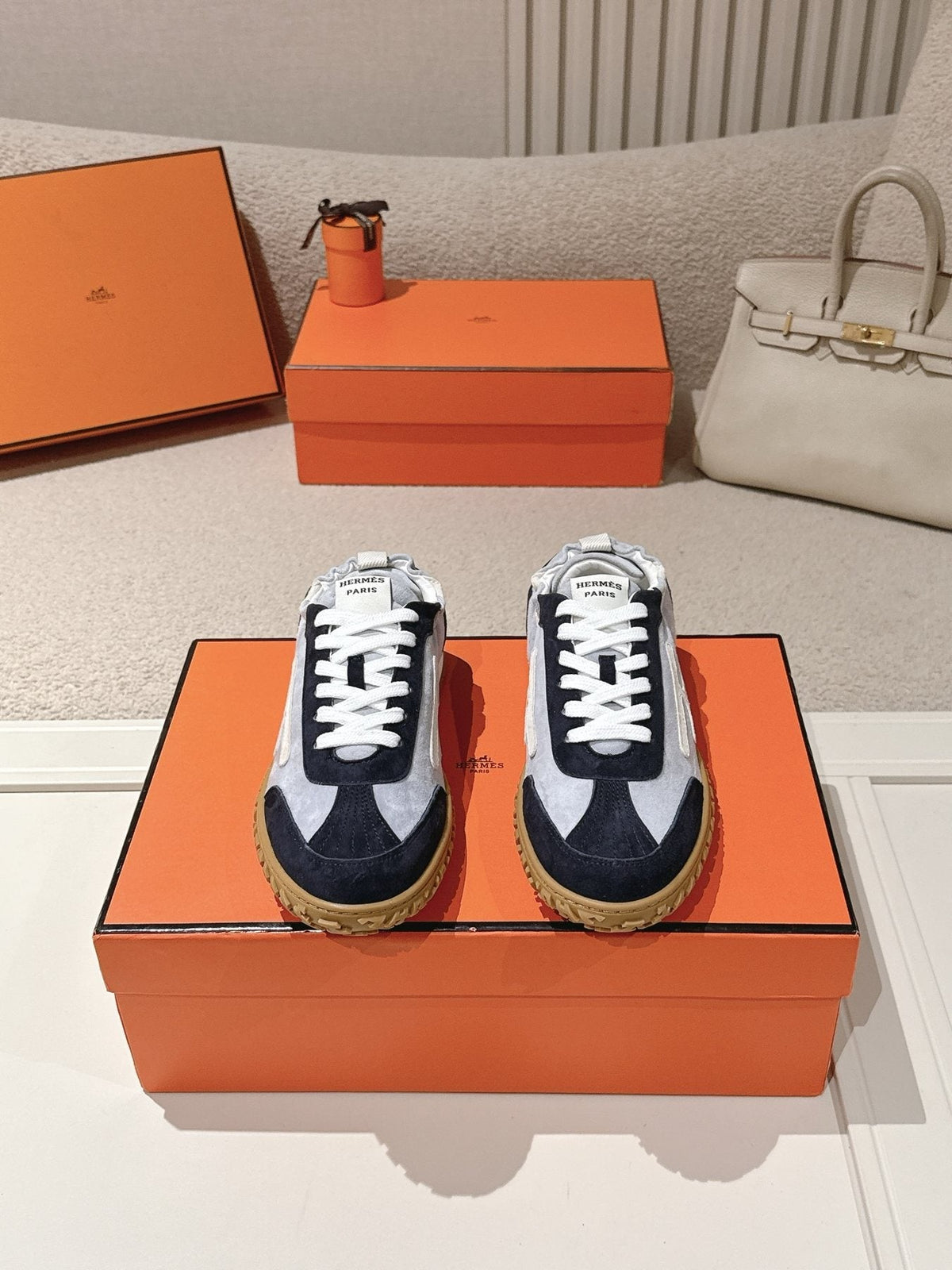Hermès Taupe Brown H-Detail Sneakers — front