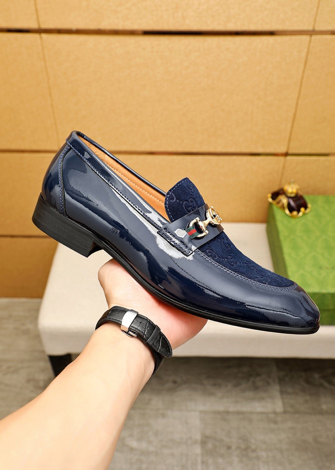 Gucci Patterned Metal Bit Loafers — side
