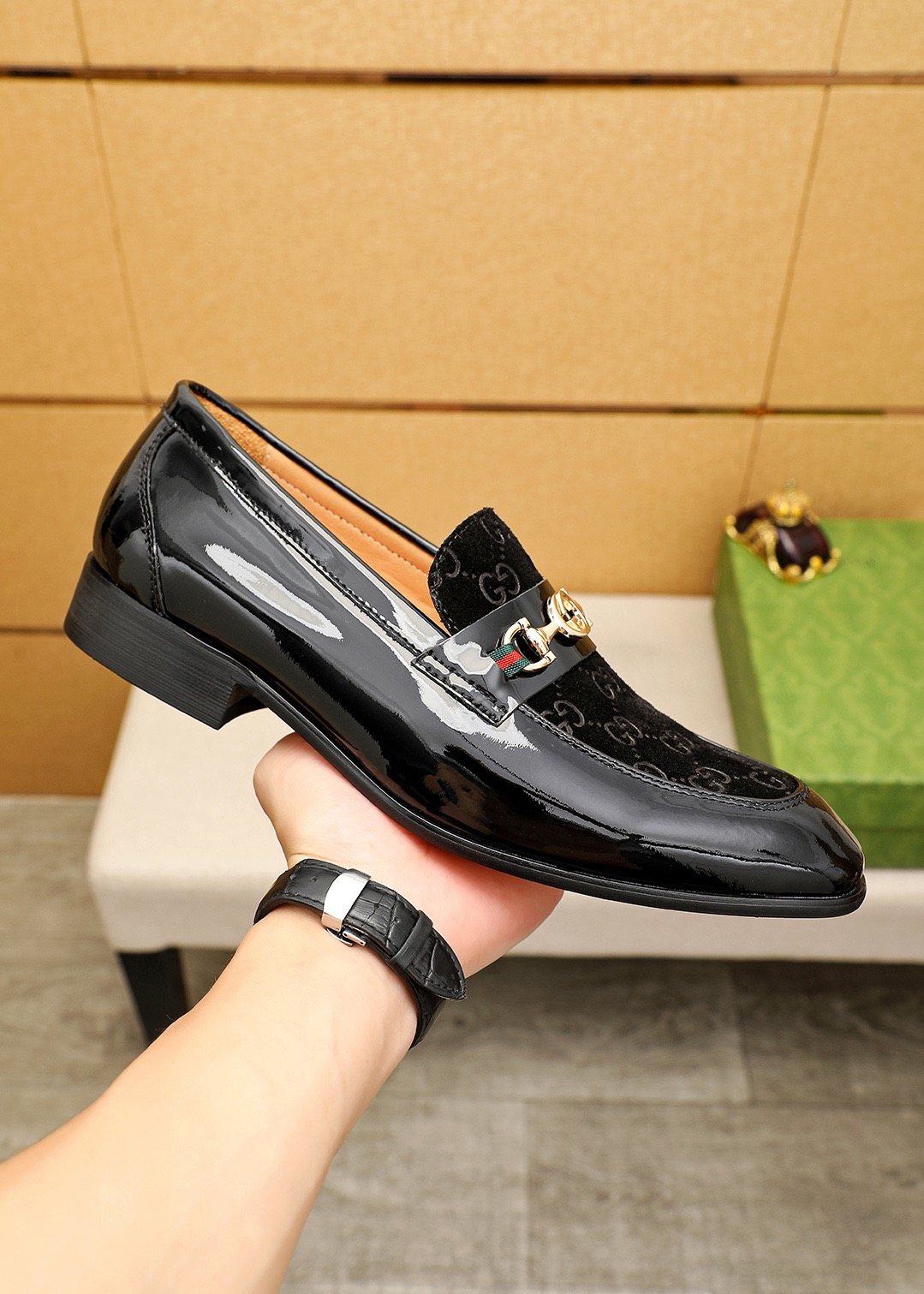 Gucci Patterned Metal Bit Loafers — side