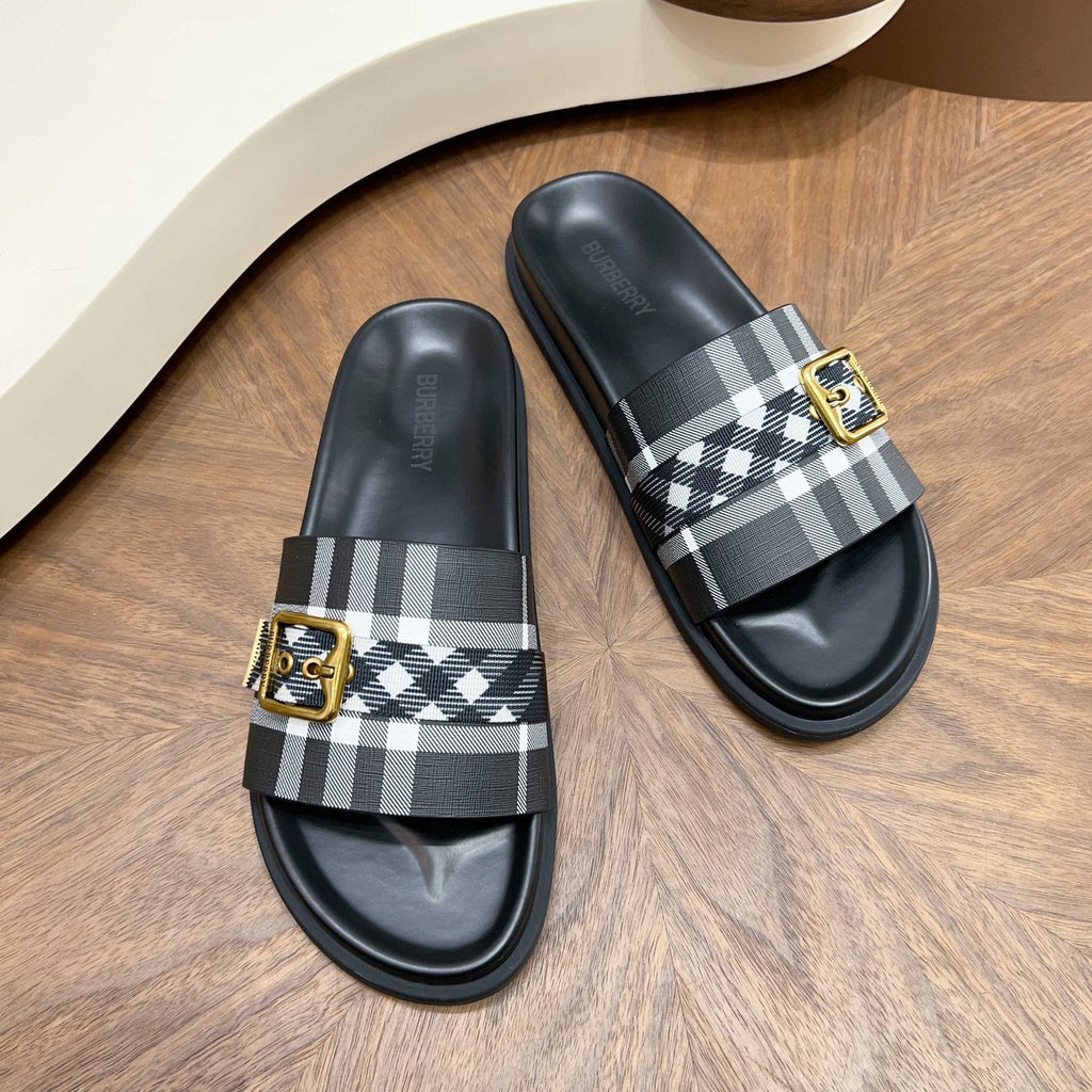 Burberry Check Cross-Strap Slide Sandals — front