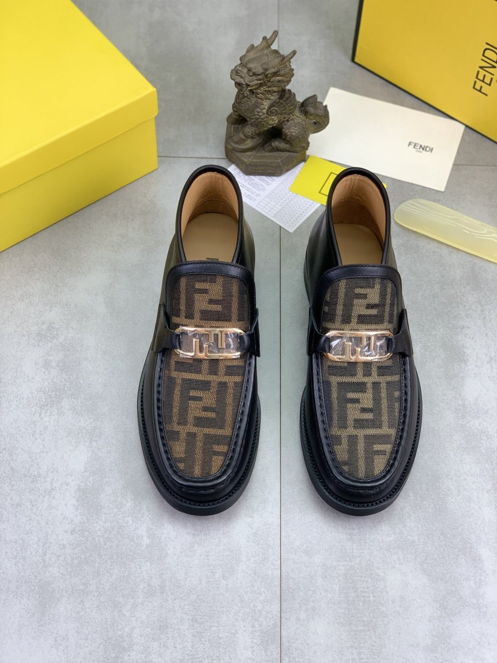 Fendi Black and Brown Monogram Buckle Ankle Boots — hero