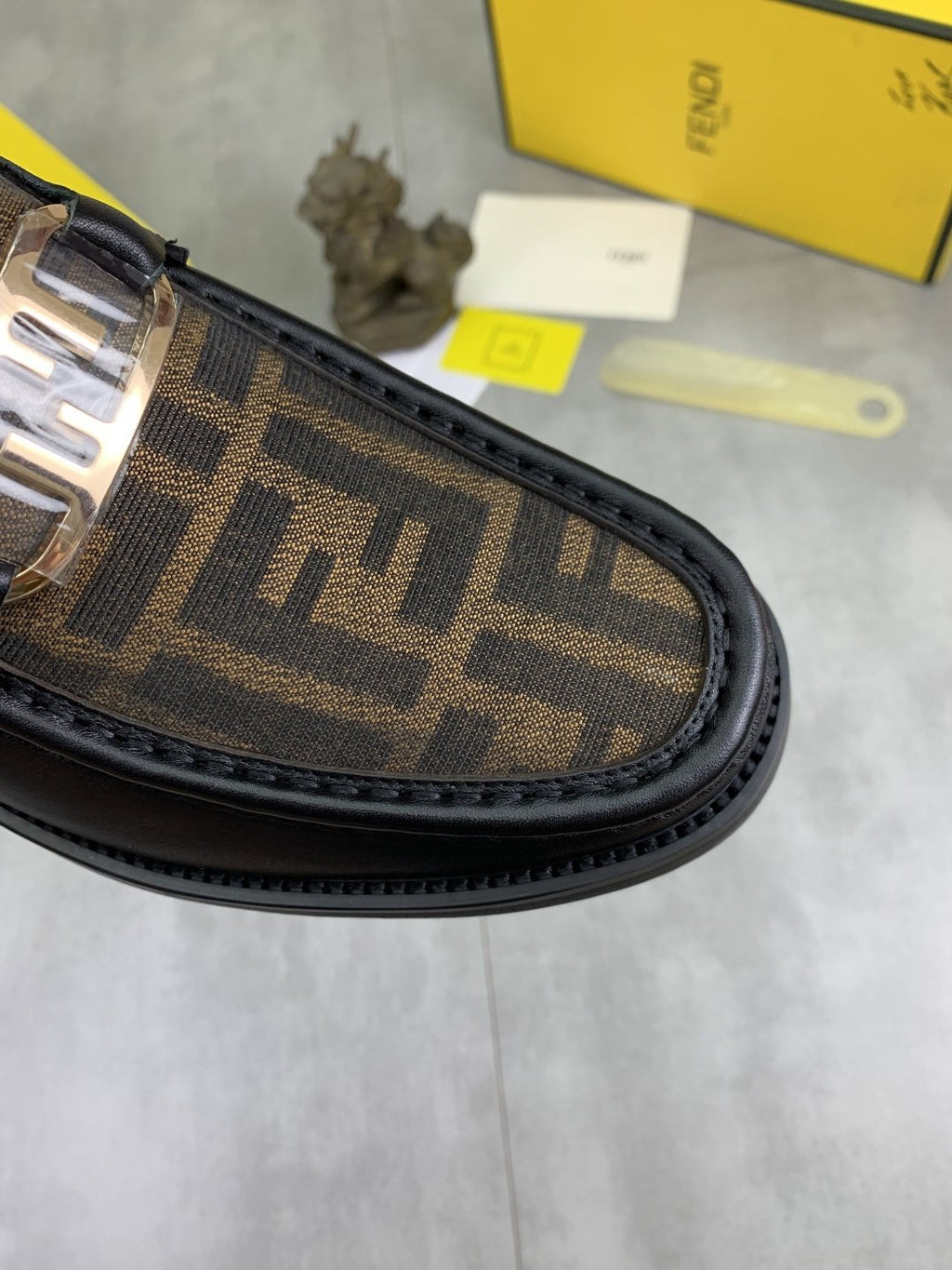 Fendi Black and Brown Monogram Buckle Ankle Boots — detail