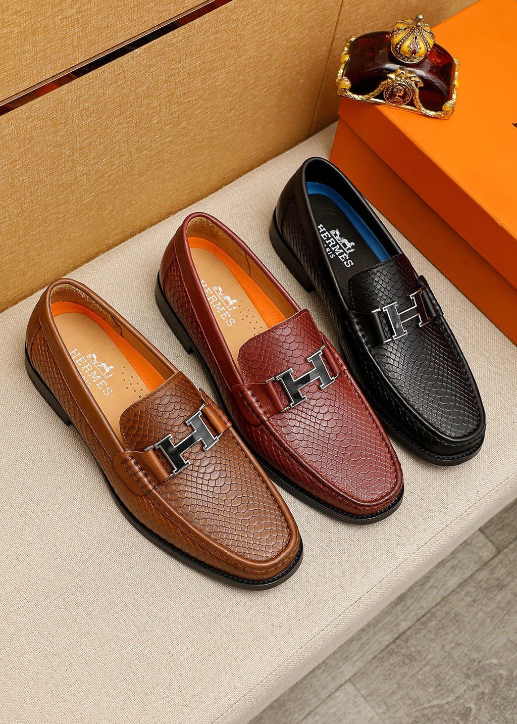 Hermès Textured H-Hardware Loafers — side