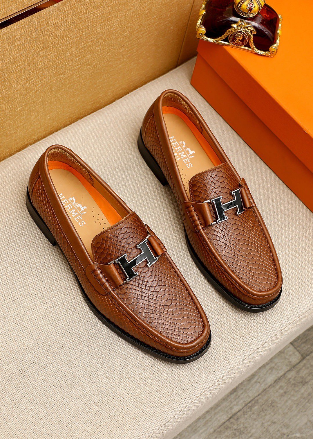 Hermès Textured H-Hardware Loafers — front