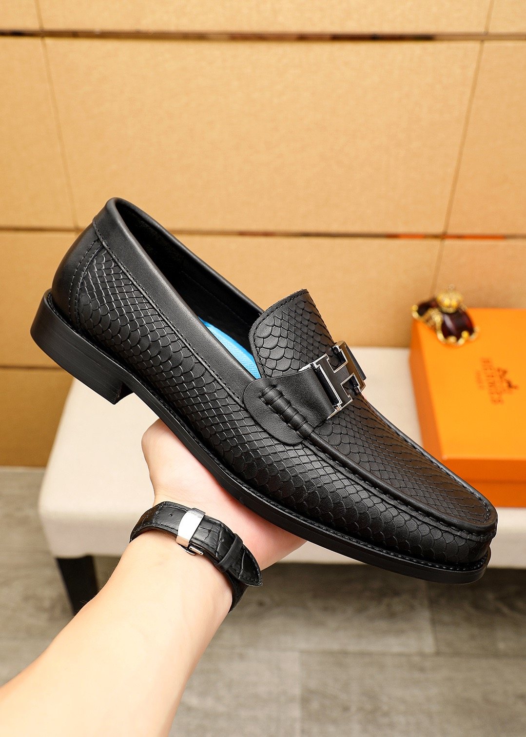 Hermès Textured Hardware Loafers — model