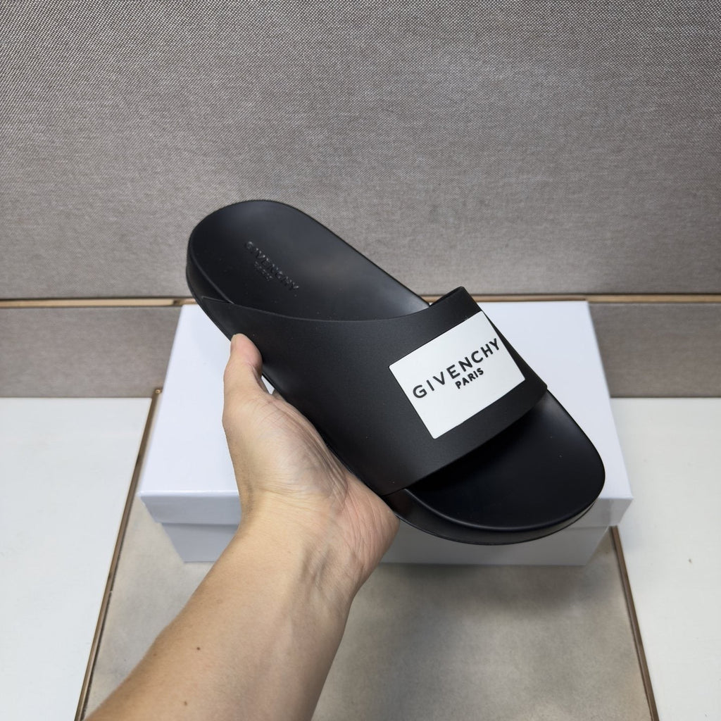 Givenchy Wordmark Patch Slide Sandals — model