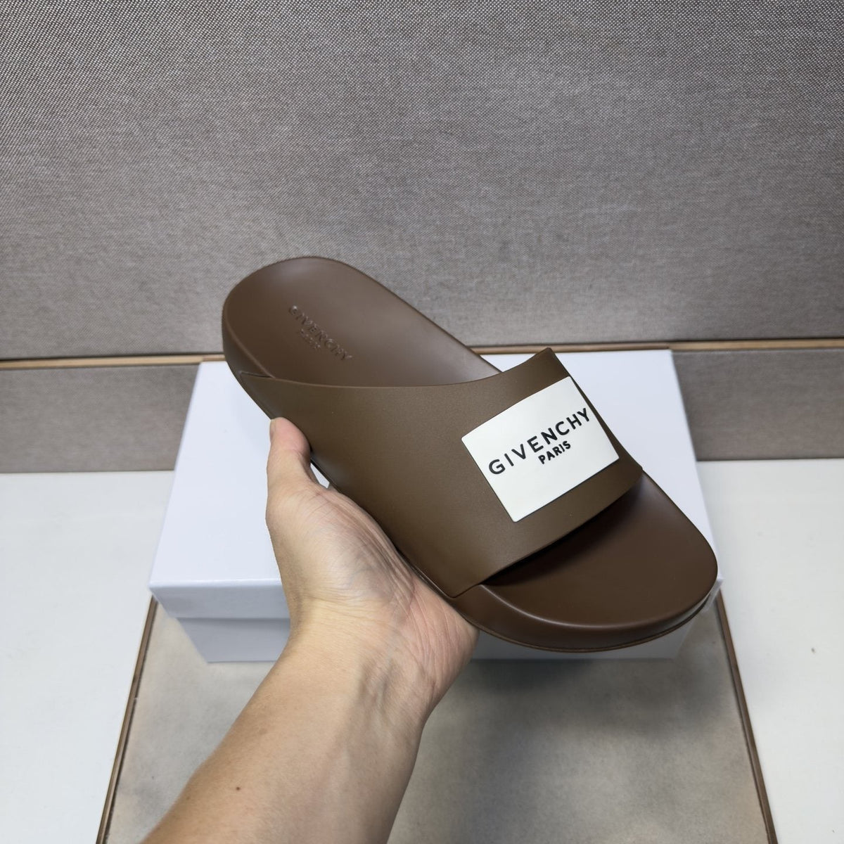 Givenchy Wordmark Patch Slide Sandals — model