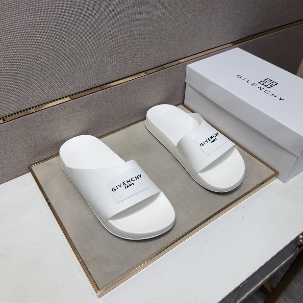 Givenchy Wordmark Patch Slide Sandals — front
