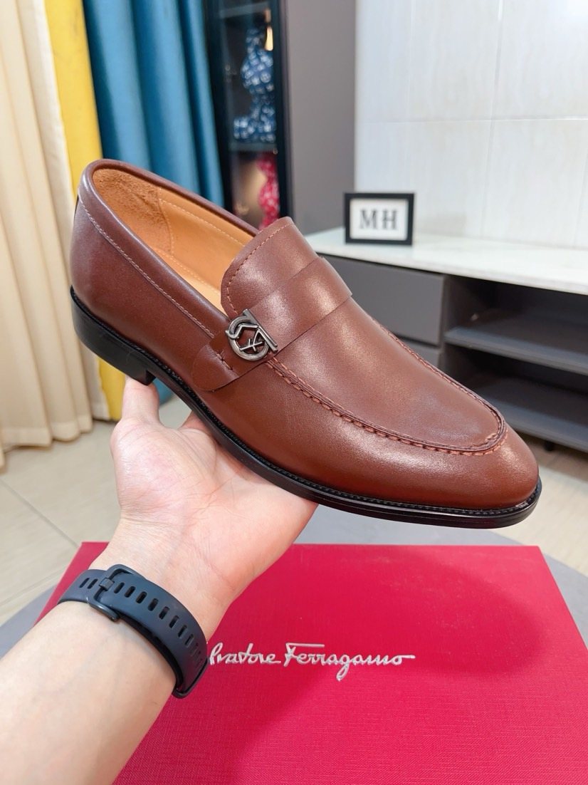 Ferragamo Metal-Accent Moc-Toe Loafers — model