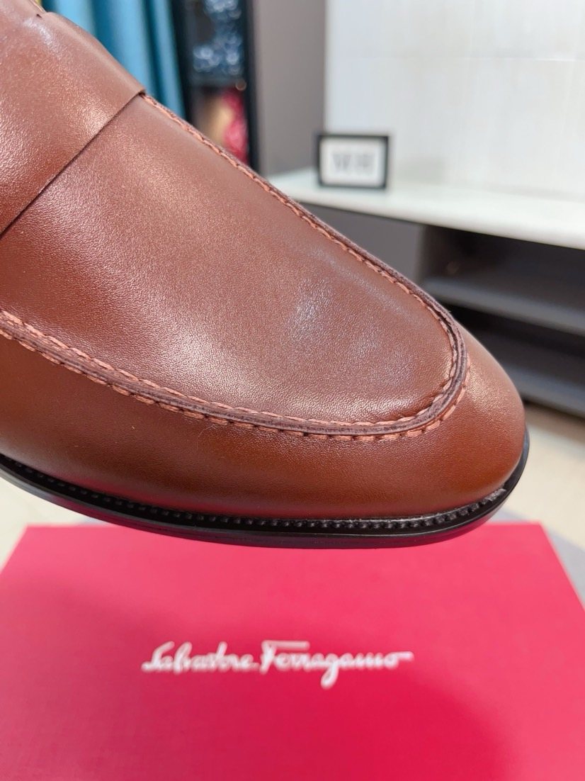 Ferragamo Metal-Accent Moc-Toe Loafers — detail