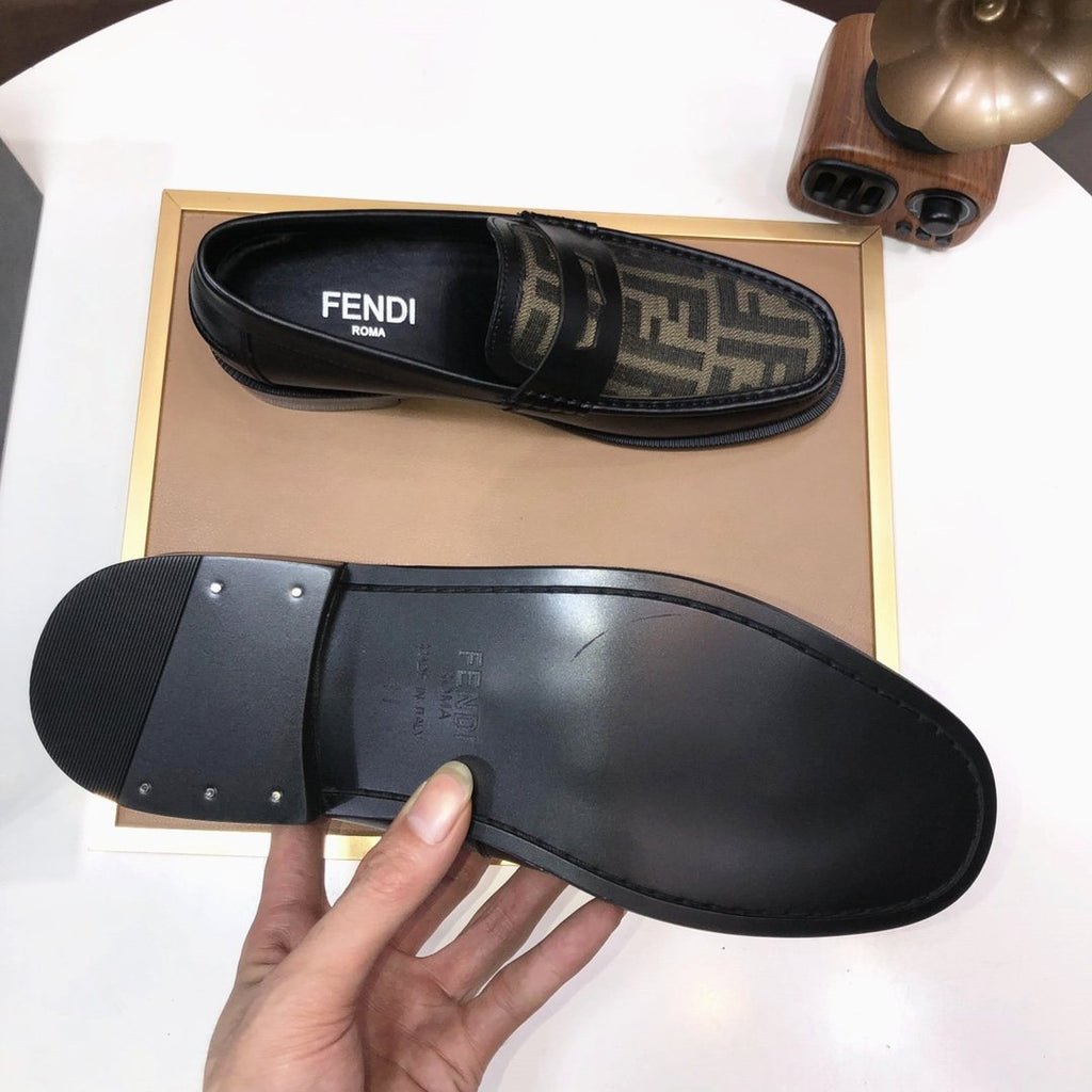 Fendi Black & Brown Monogram Loafers — back