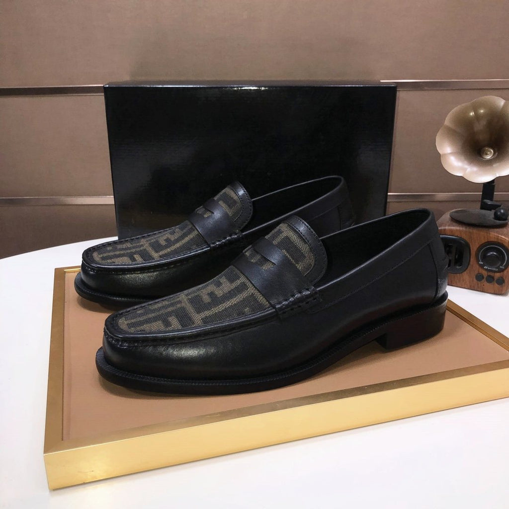 Fendi Black & Brown Monogram Loafers — front