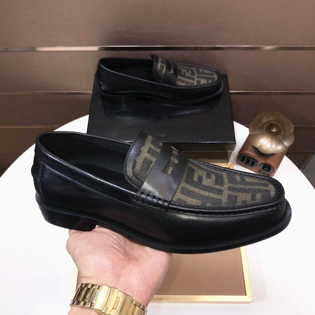 Fendi Black & Brown Monogram Loafers — side