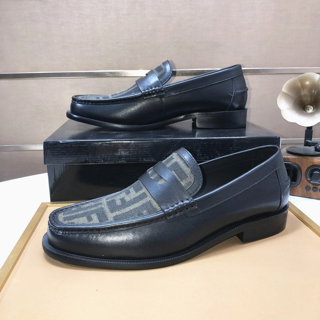 Fendi Black & Brown Monogram Loafers — side