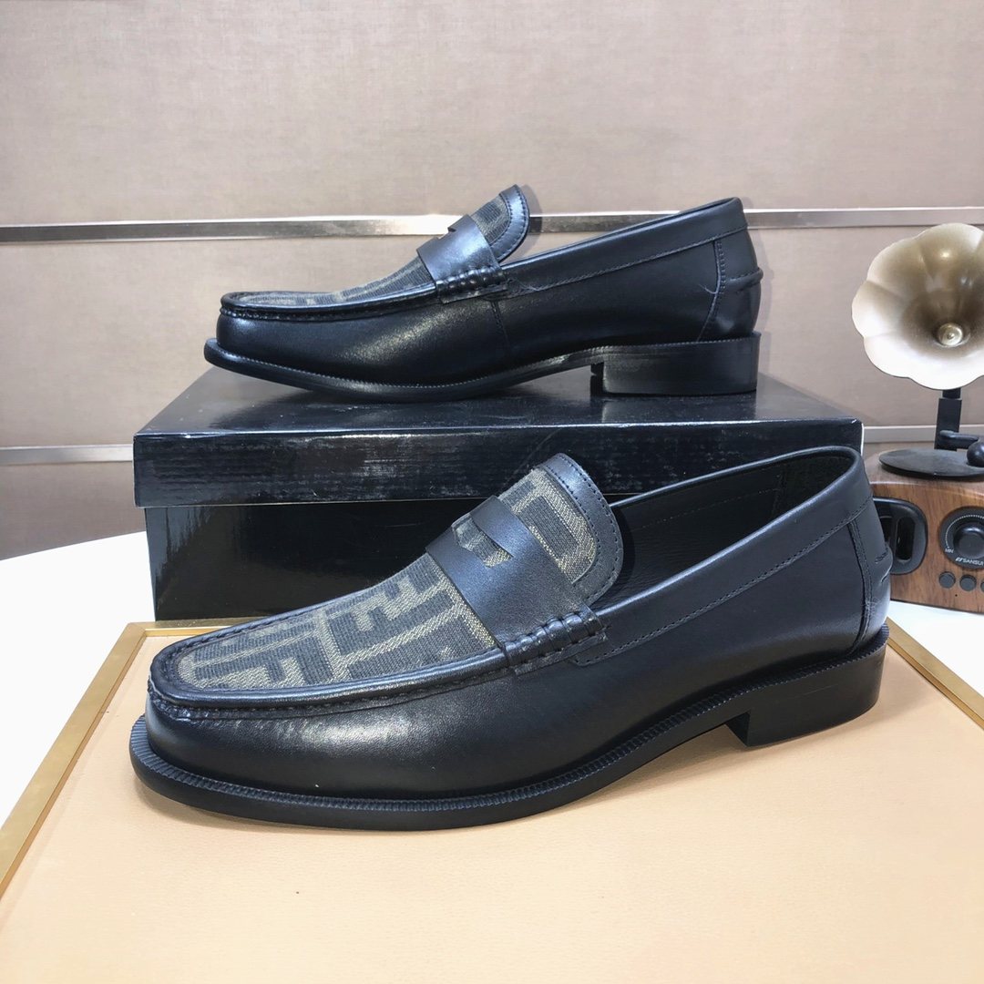 Fendi Black & Brown Monogram Loafers — side