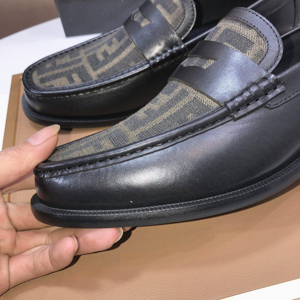 Fendi Black & Brown Monogram Loafers — front