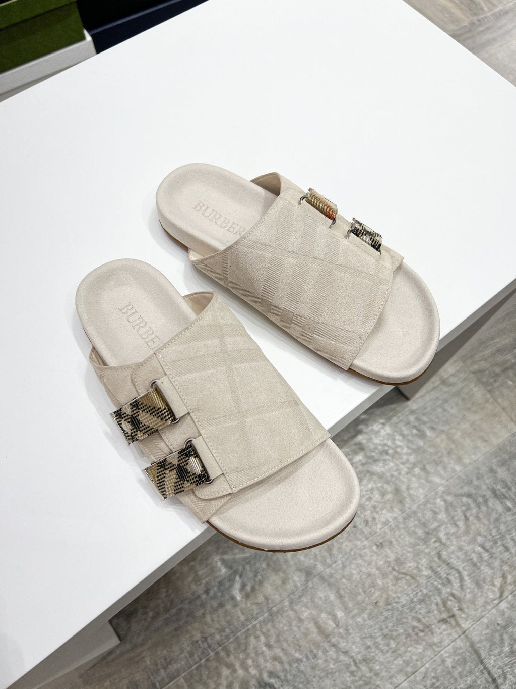 Burberry Check Buckle Slide Sandals — front