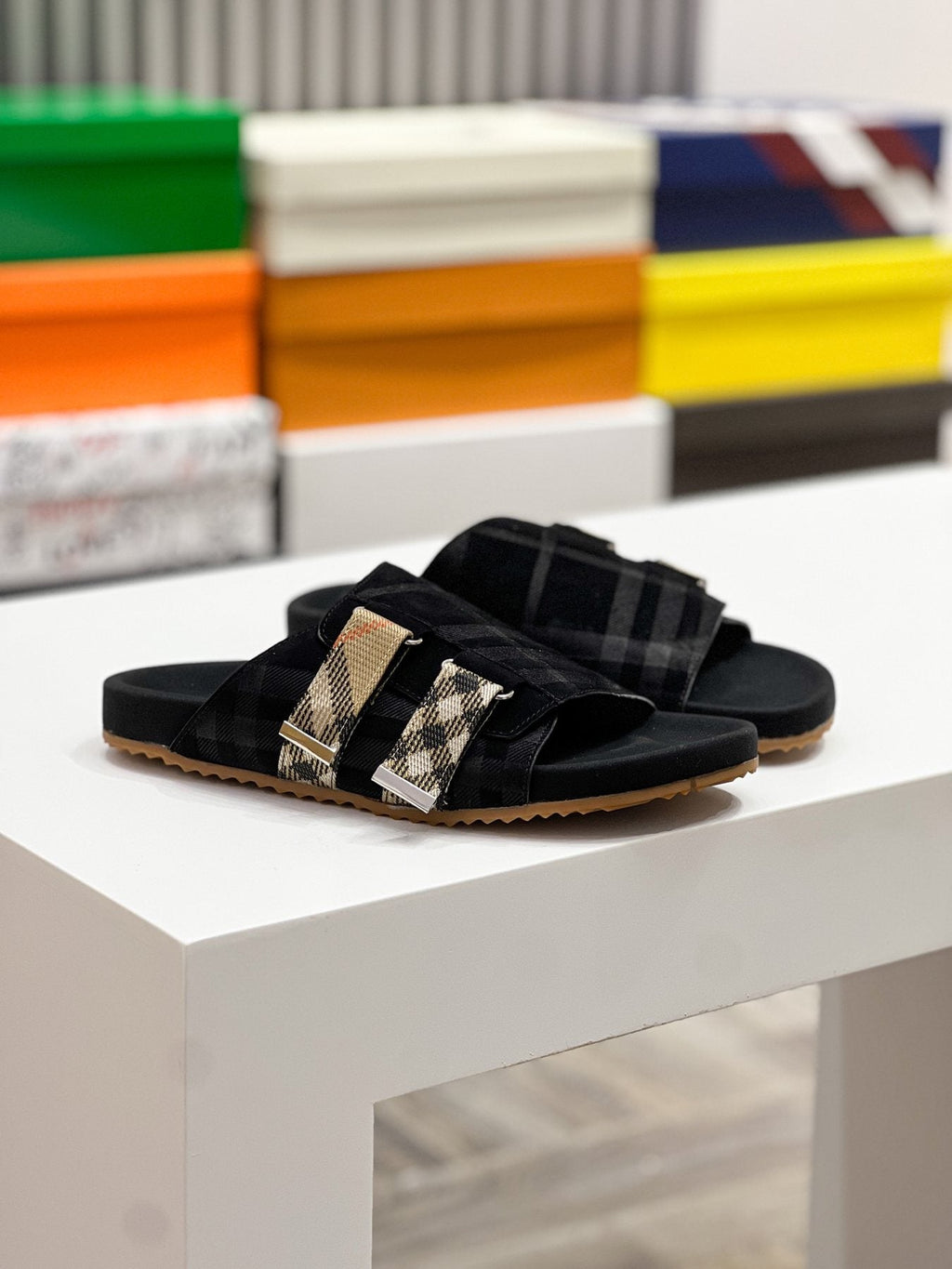 Burberry Check Buckle Slide Sandals — side