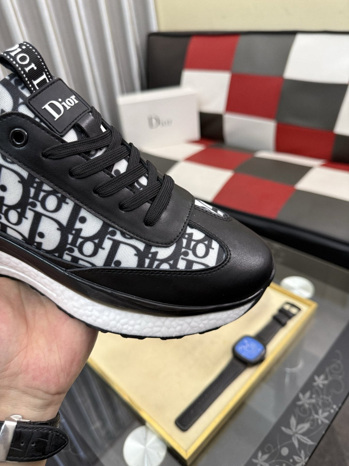 Dior Patterned Panel Low-Top Sneakers — detail