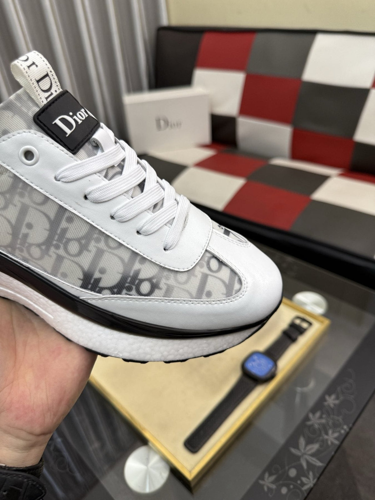 Dior Patterned Panel Low-Top Sneakers — detail