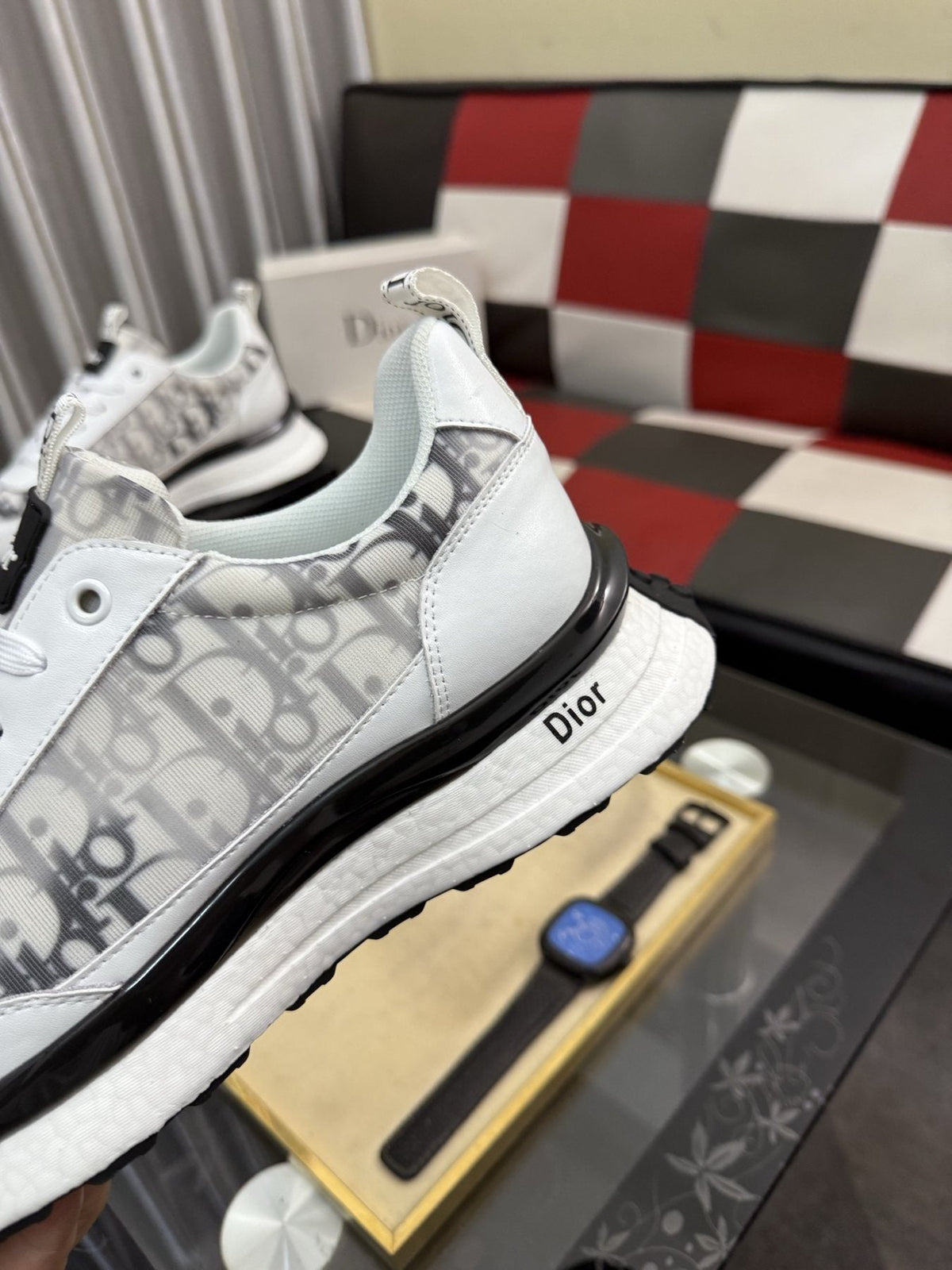 Dior Patterned Panel Low-Top Sneakers — detail