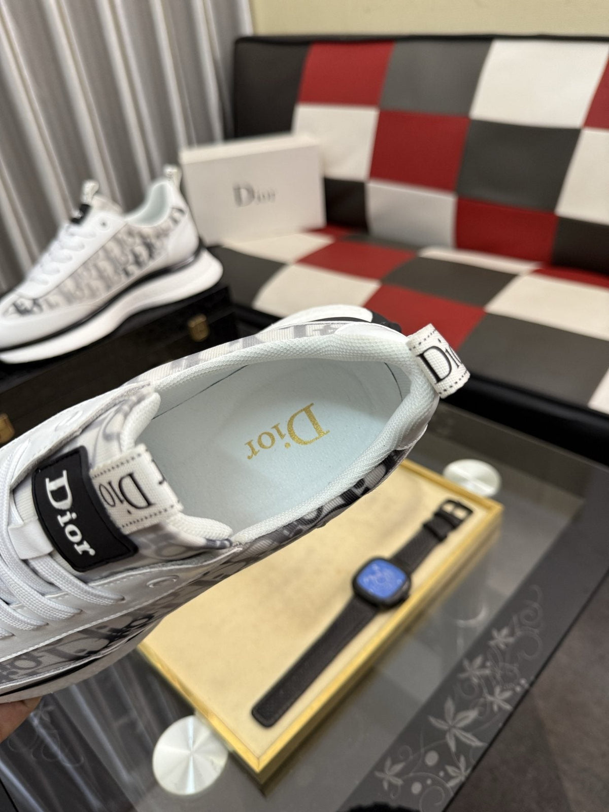 Dior Patterned Panel Low-Top Sneakers — detail