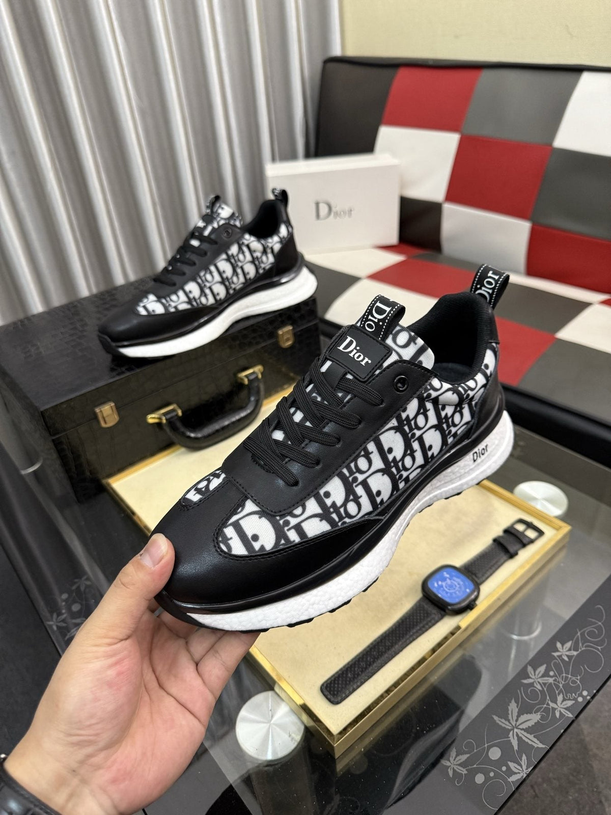 Dior Patterned Panel Low-Top Sneakers — model