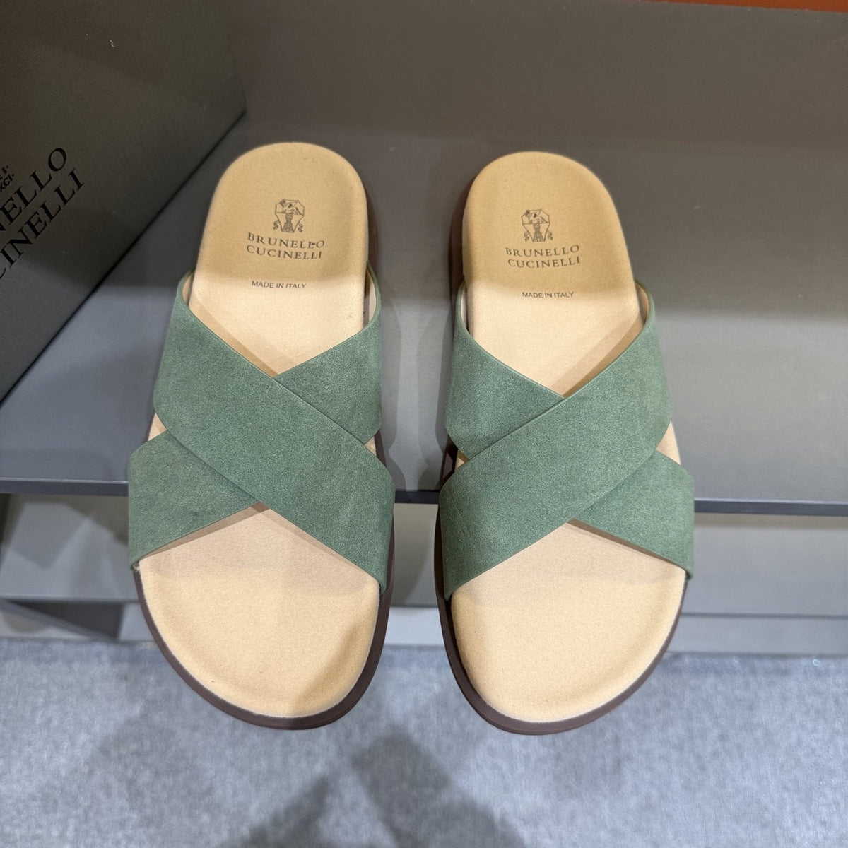 Brunello Cucinelli Cross-Strap Slide Sandals — front