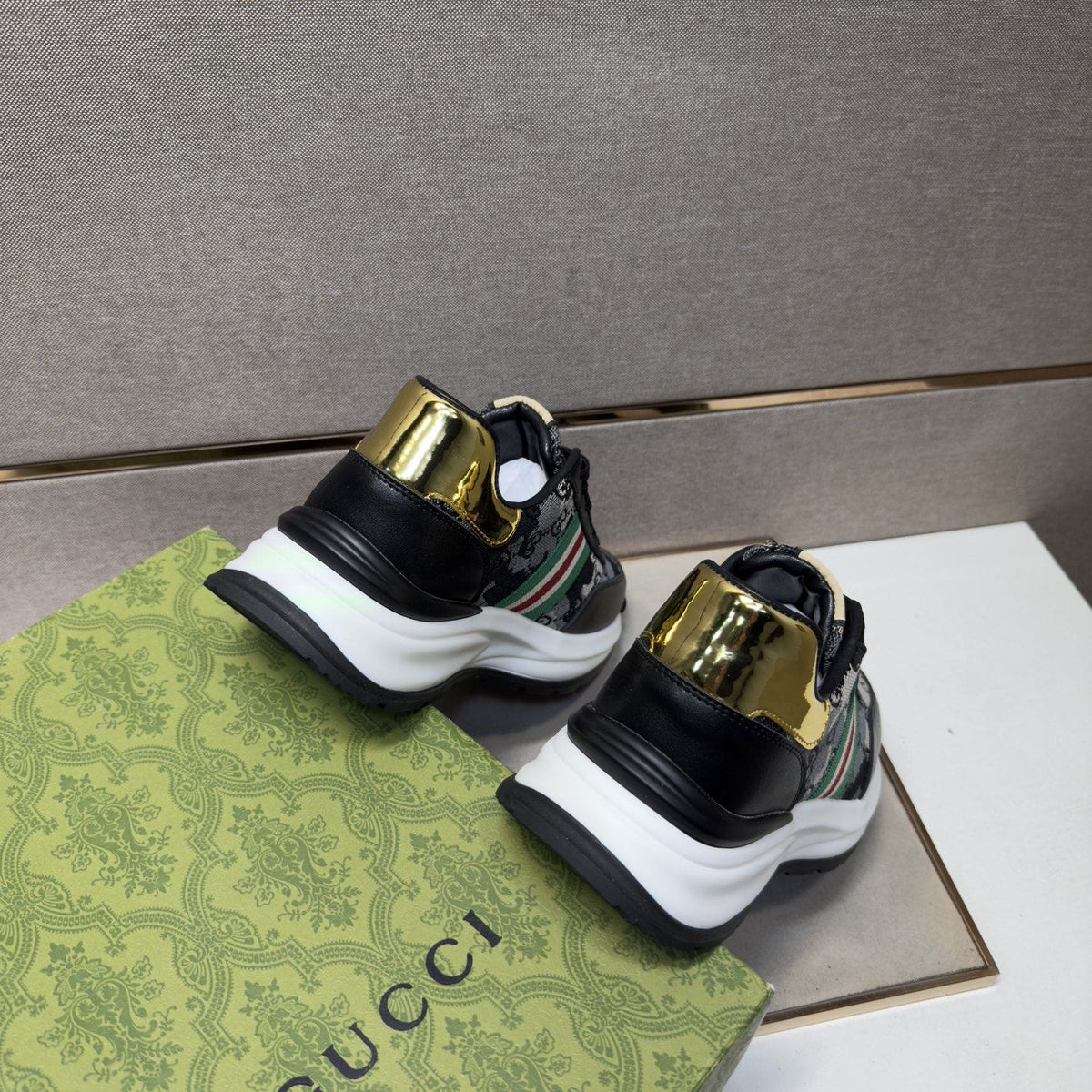 Gucci Black and Gray Stripe Sneakers — front