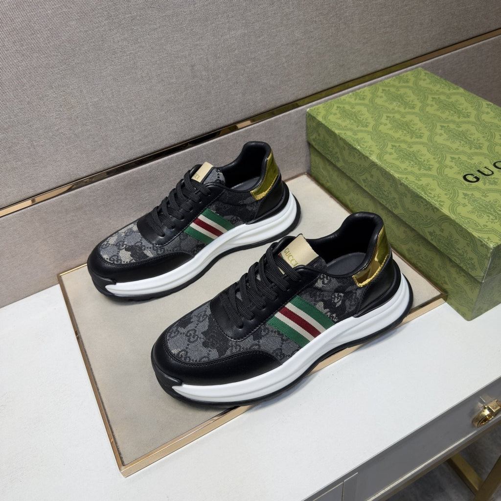 Gucci Black and Gray Stripe Sneakers — hero