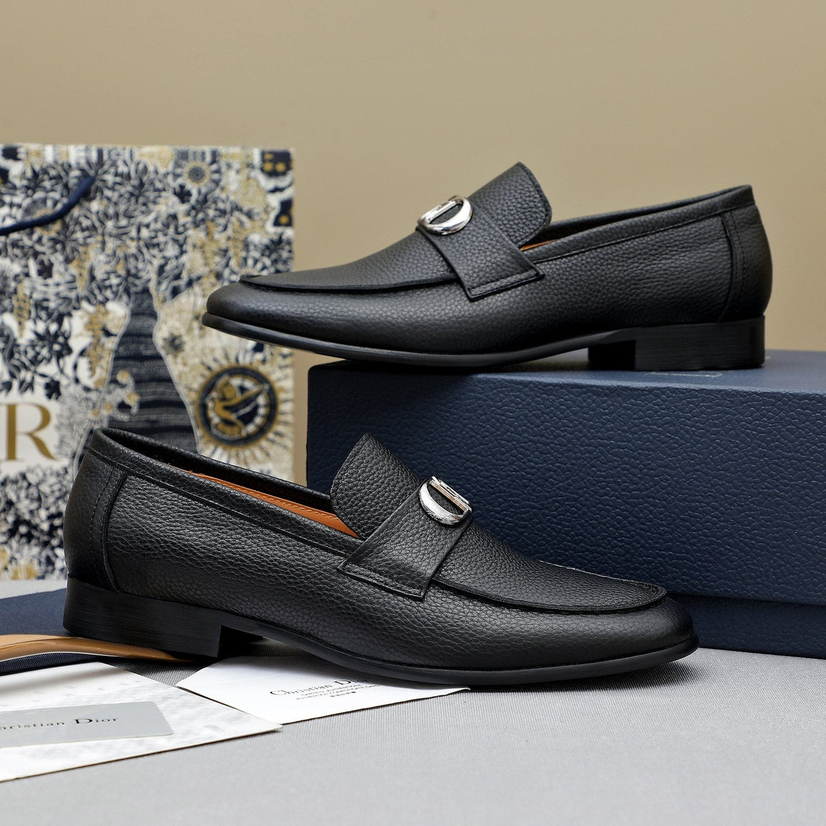 Dior Pebbled Leather Hardware Loafers — front