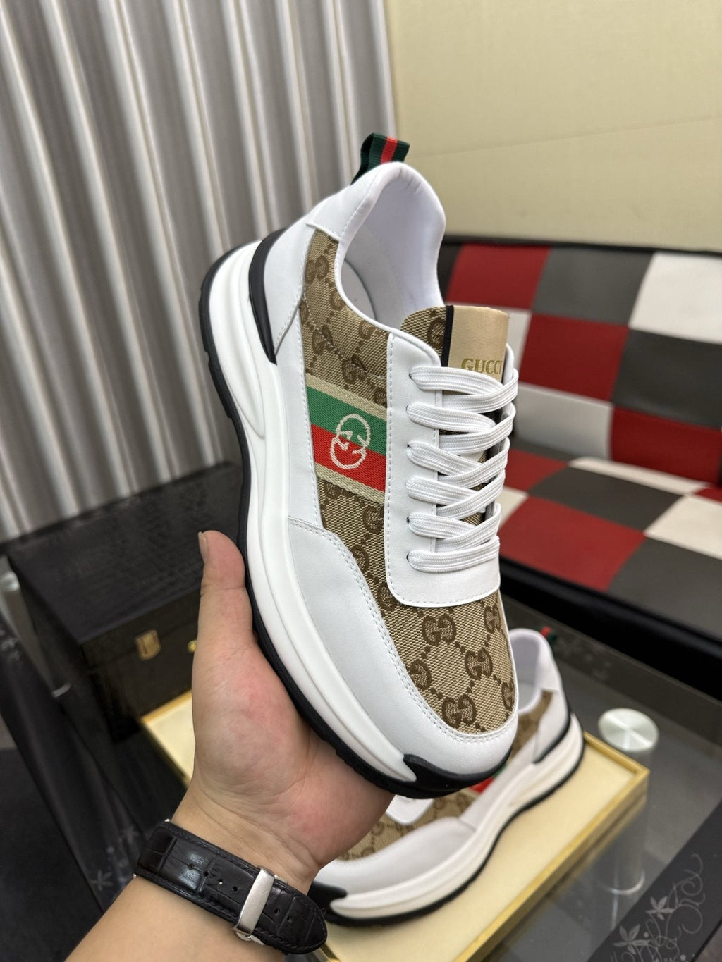 Gucci Monogram Stripe Low-Top Sneakers — side