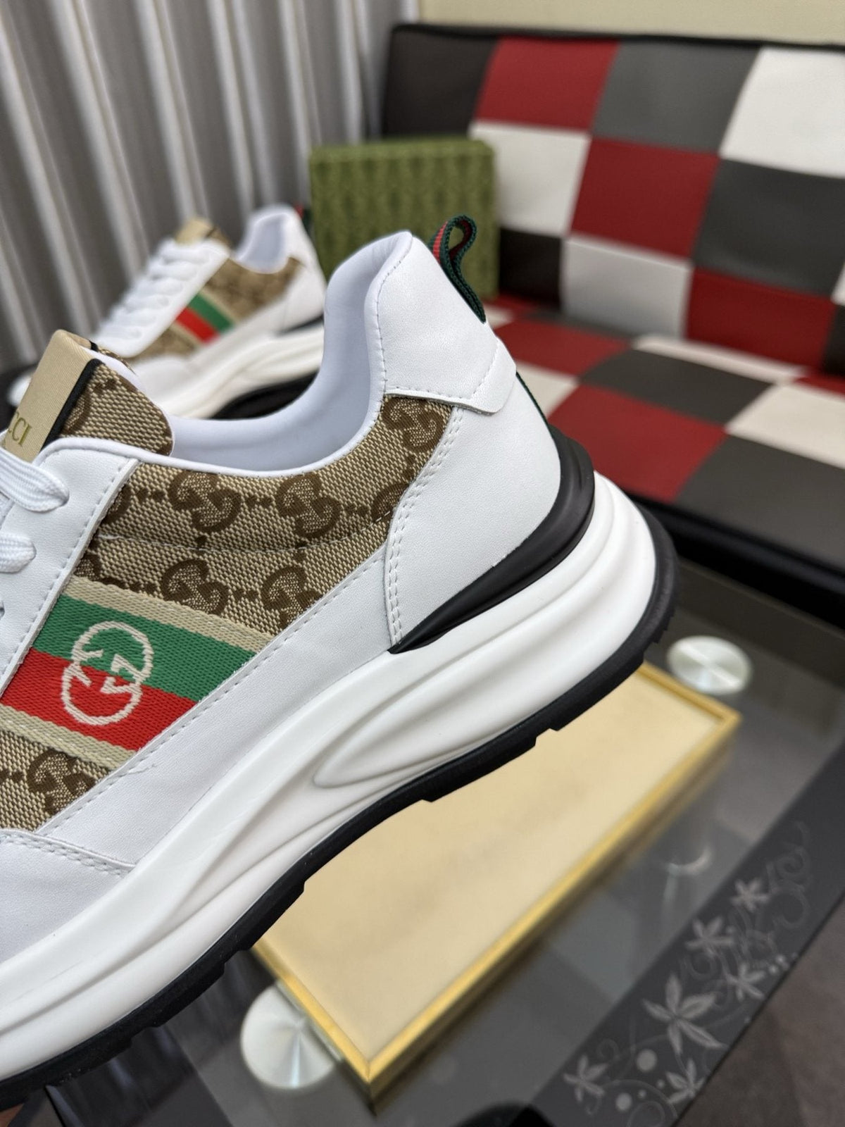 Gucci Monogram Stripe Low-Top Sneakers — detail