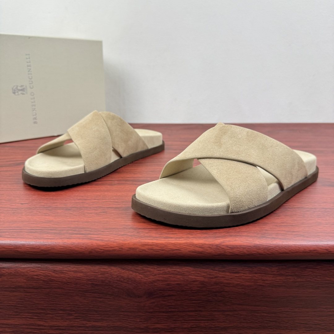Brunello Cucinelli Cross-Strap Slide Sandals — side