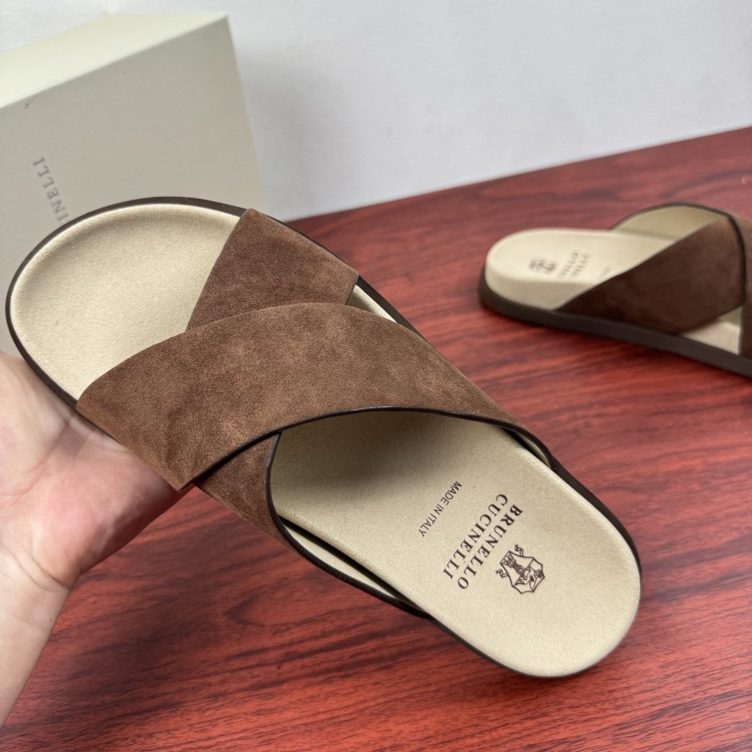 Brunello Cucinelli Cross-Strap Slide Sandals — model
