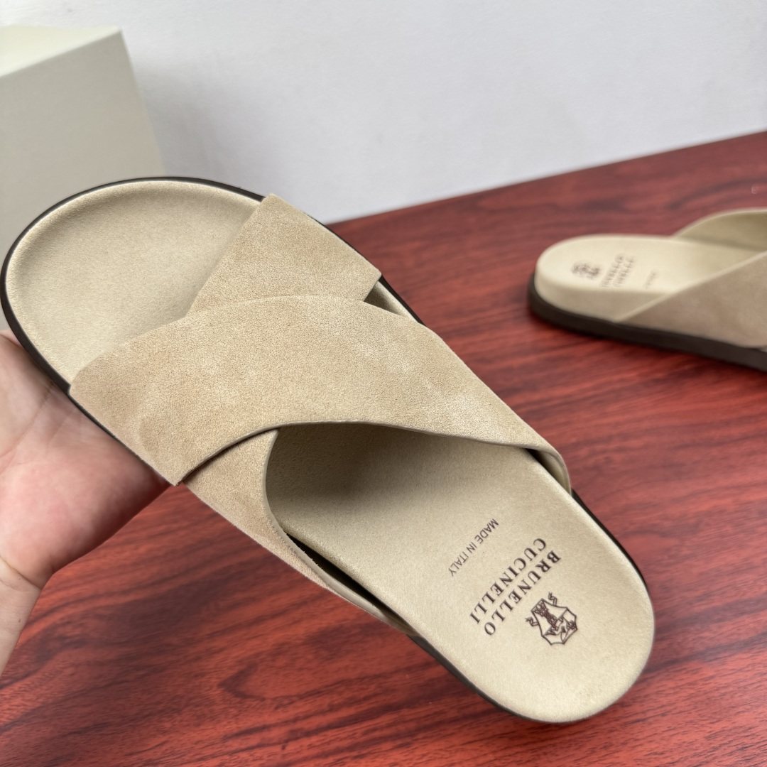 Brunello Cucinelli Cross-Strap Slide Sandals — model