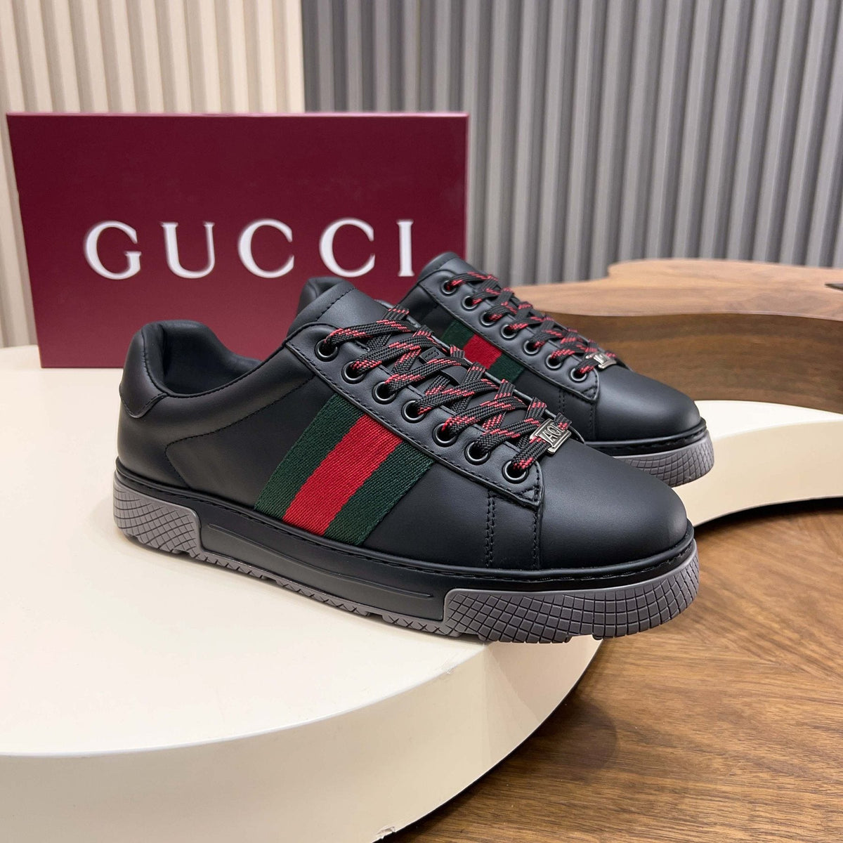 Gucci Red and Green Side Stripe Sneakers — side