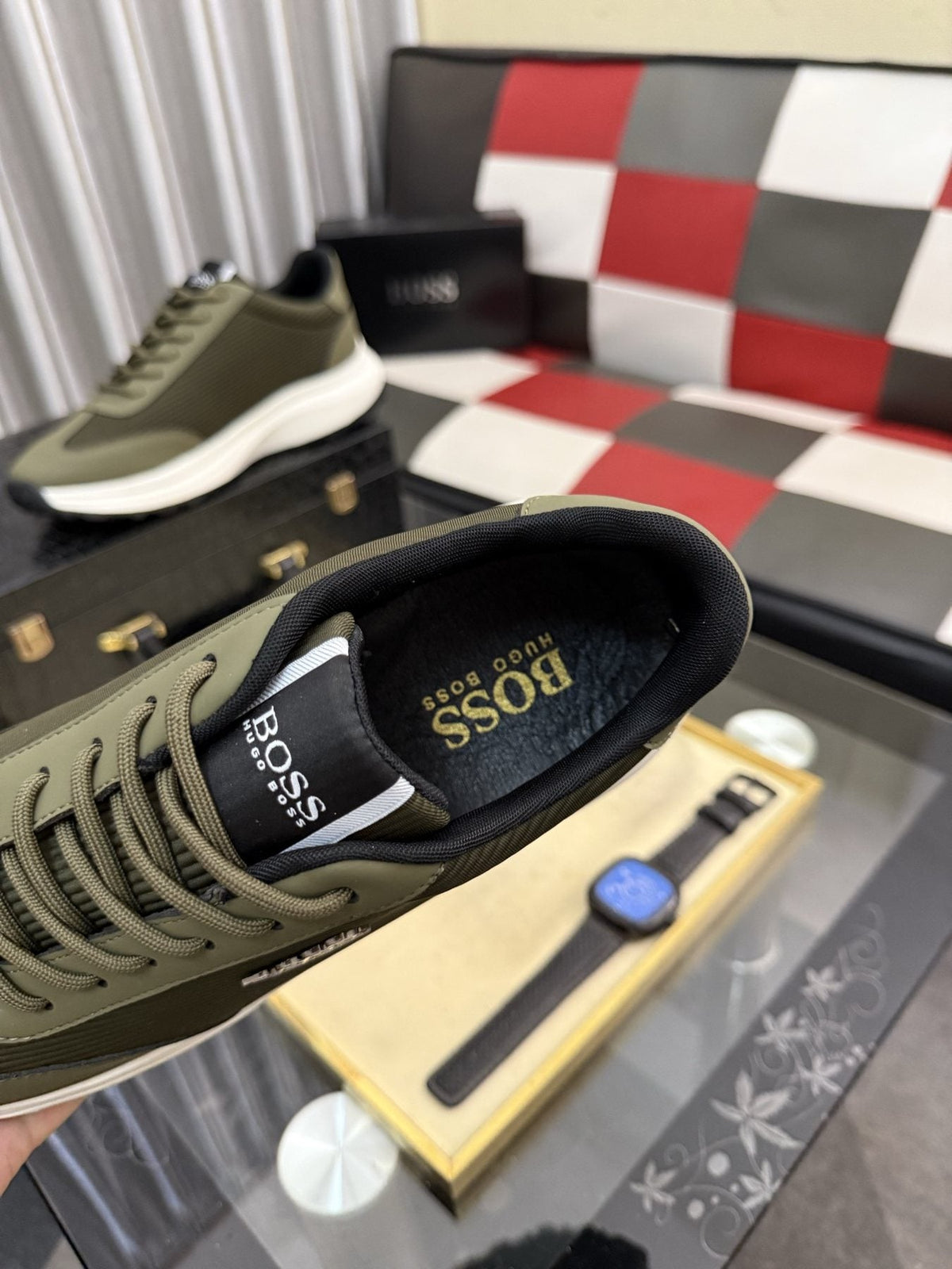 BOSS Mesh-Panel Low-Top Sneakers — label