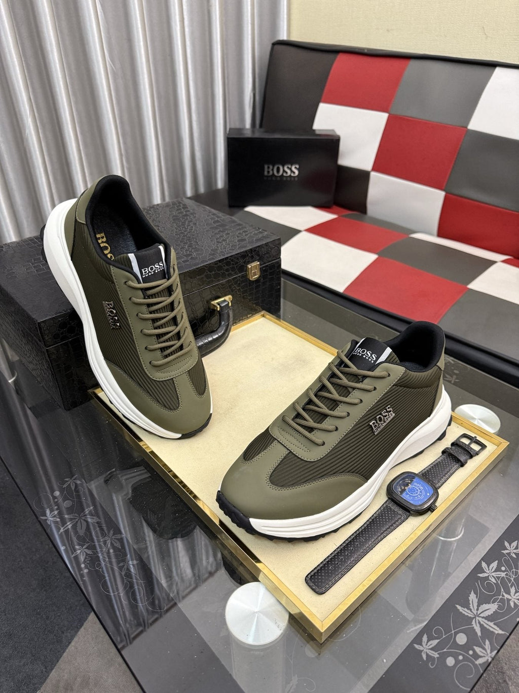 BOSS Mesh-Panel Low-Top Sneakers — side