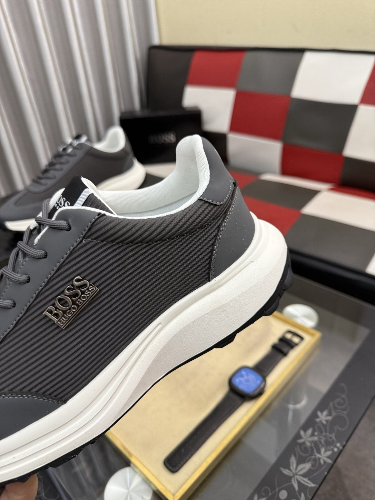 BOSS Mesh-Panel Low-Top Sneakers — label