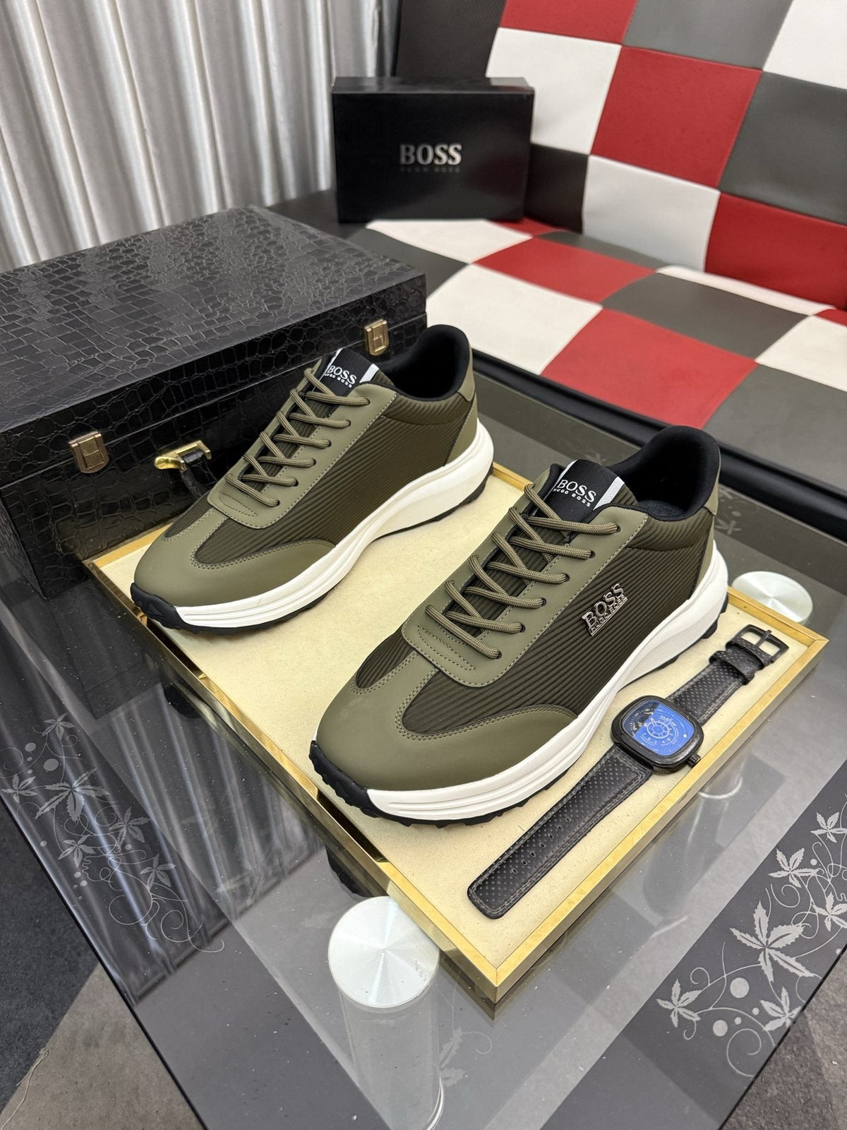 BOSS Mesh-Panel Low-Top Sneakers — front