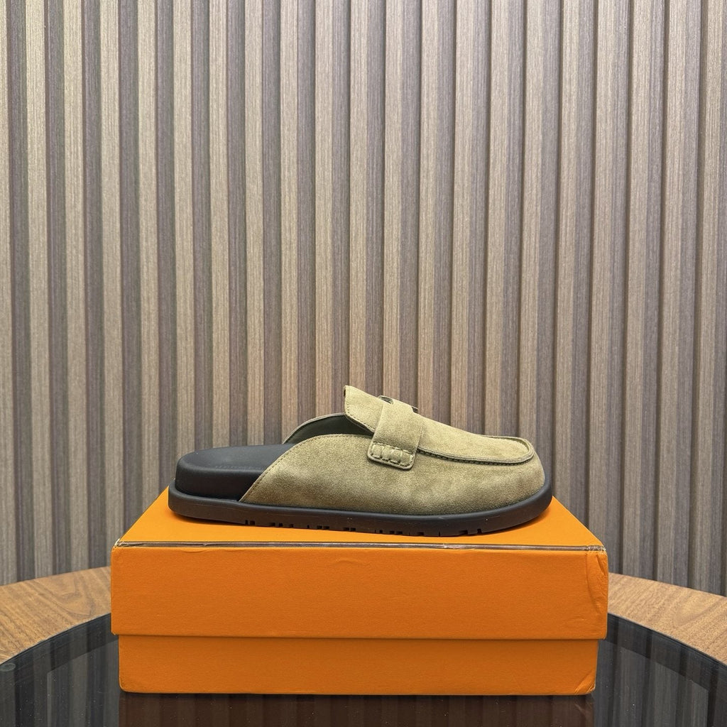 Hermès H-Detail Suede Mule Shoes — side