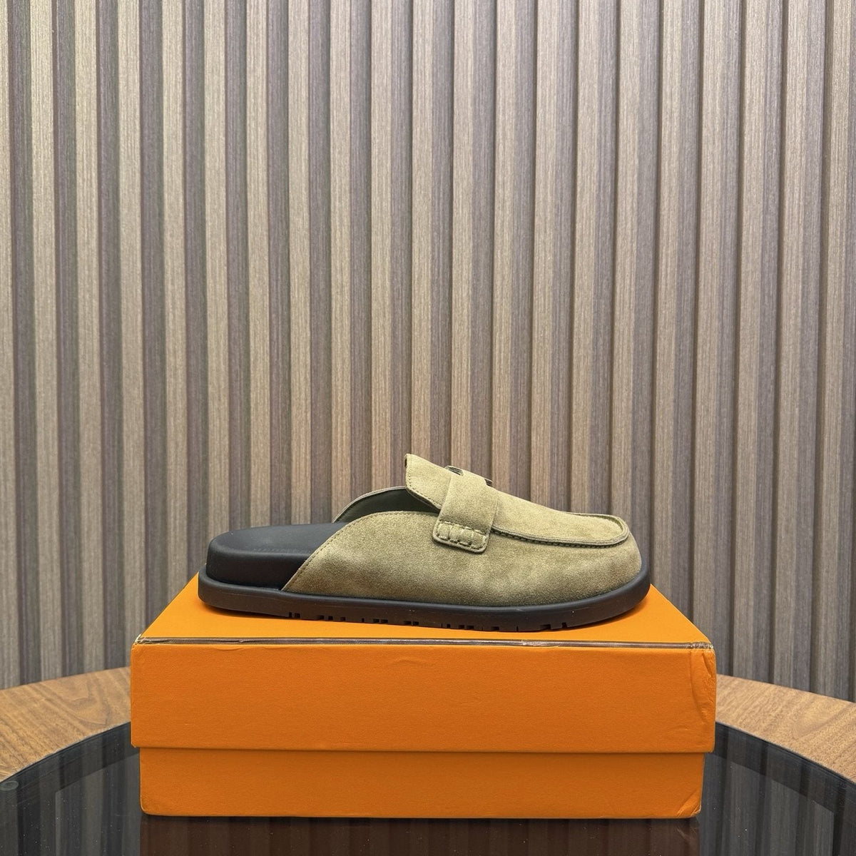 Hermès H-Detail Suede Mule Shoes — side