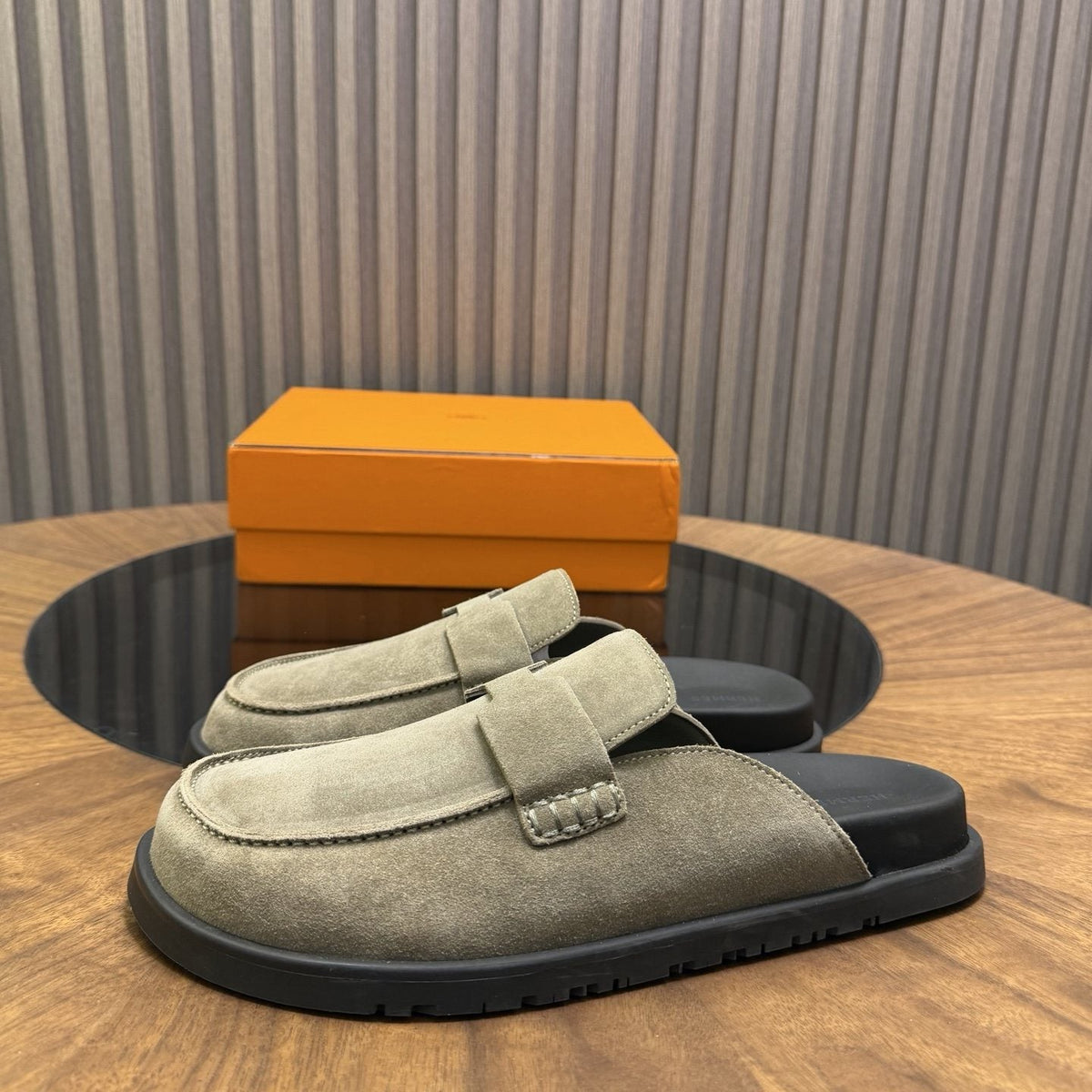 Hermès H-Detail Suede Mule Shoes — side