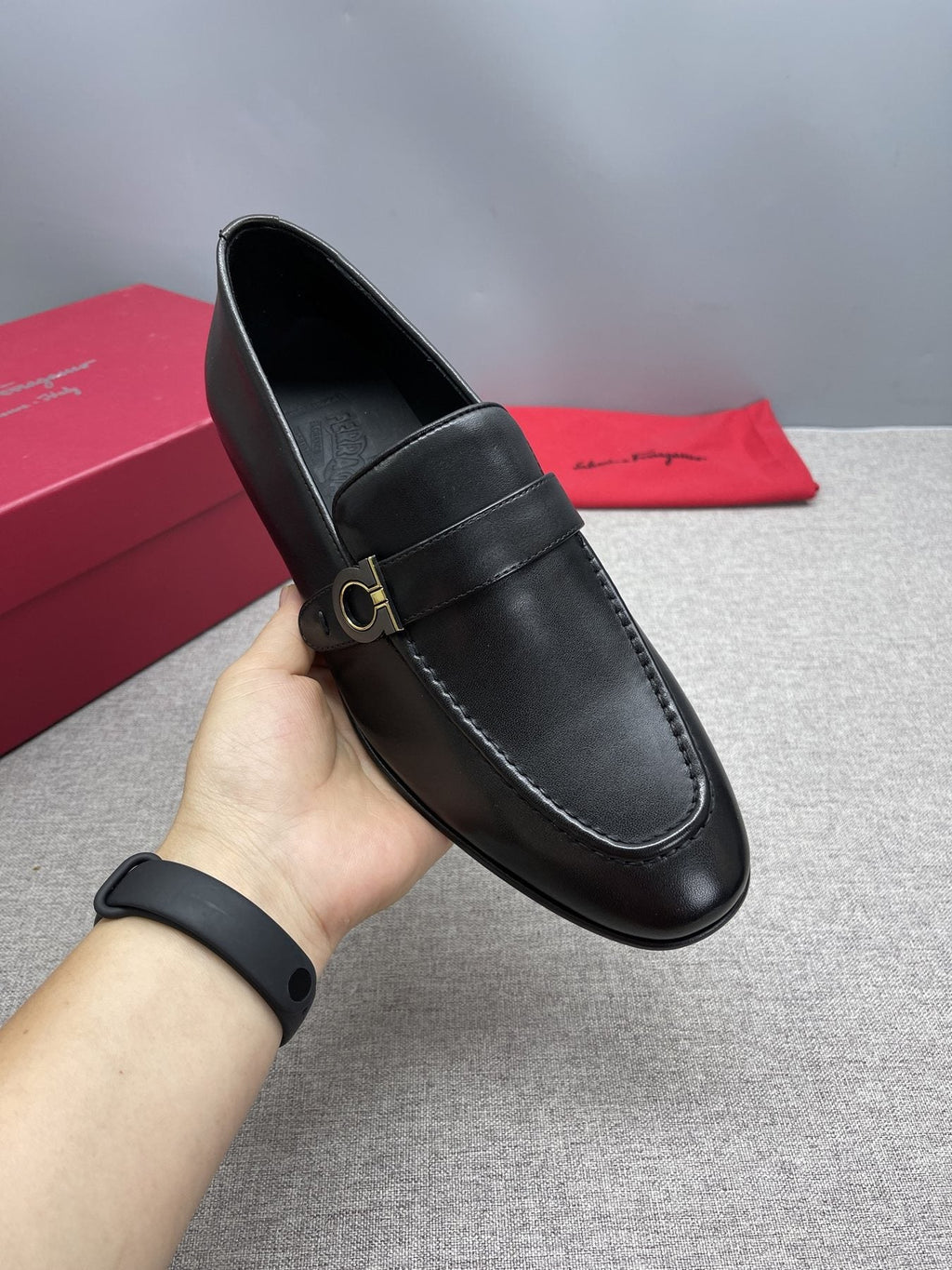 Ferragamo Black Gancini Hardware Loafers — model