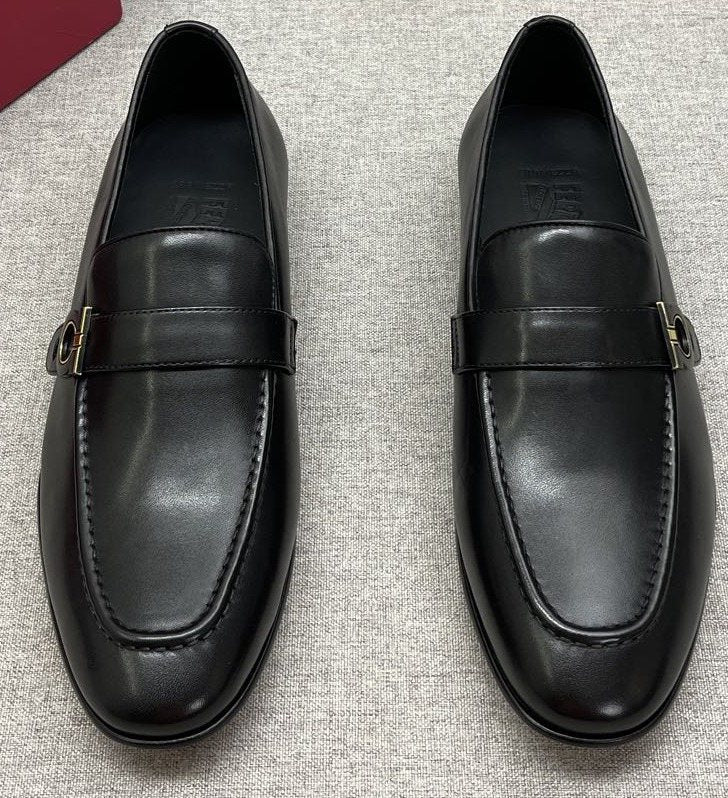 Ferragamo Black Gancini Hardware Loafers — hero