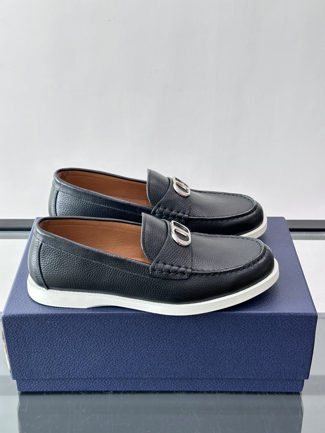 Dior Black Textured Slip-On Loafers — hero