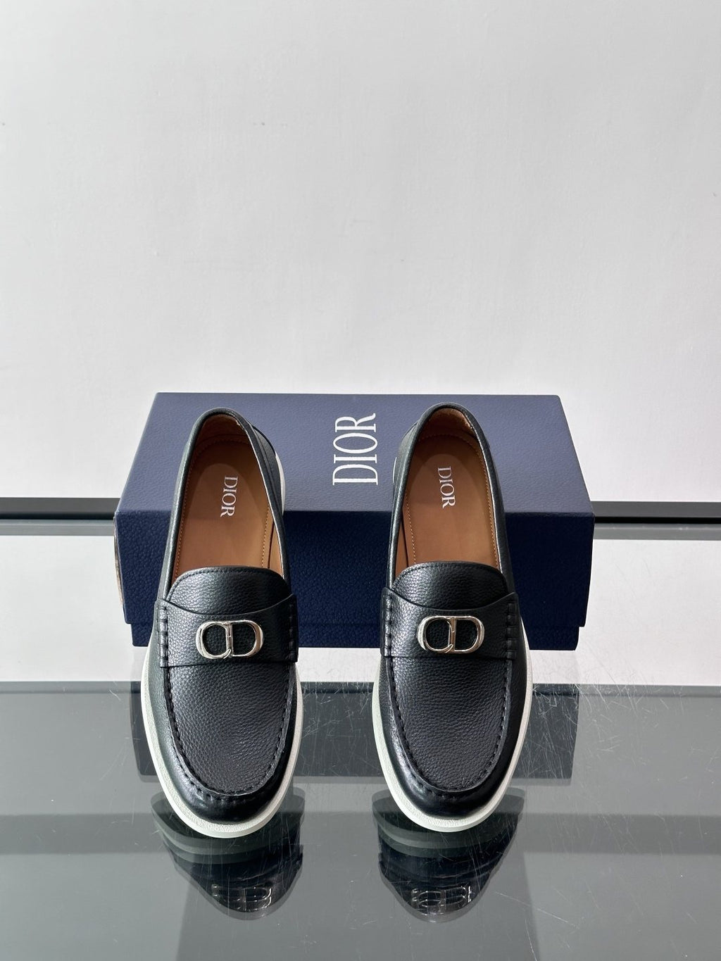 Dior Black Textured Slip-On Loafers — front